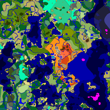 Predicted biome map of Java 1.21.4 seed -6372177135049969337 around estimated spawn