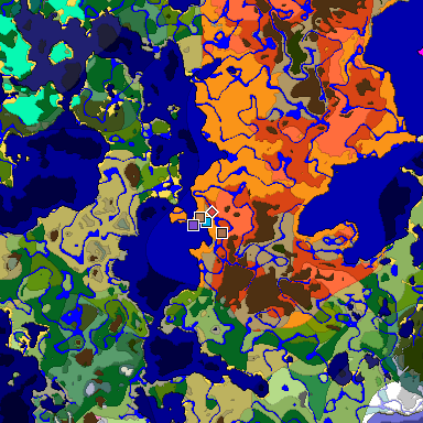Predicted biome map of Java 1.21.4 seed 6393260604729669673 around estimated spawn