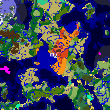 Predicted biome map of Java 1.21.4 seed 1371571295690218917 around estimated spawn