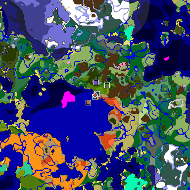 Predicted biome map of Java 1.21.4 seed -5093656231840447171 around estimated spawn