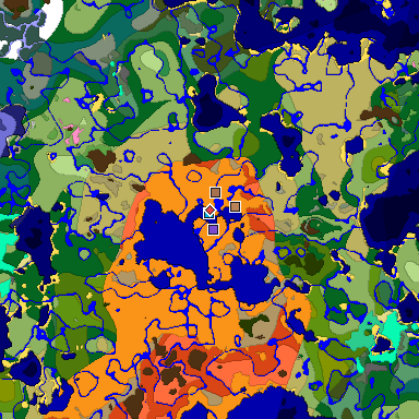 Predicted biome map of Java 1.21.4 seed -8923739453081544511 around estimated spawn