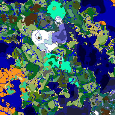Predicted biome map of Java 1.21.4 seed -6730988770378068946 around estimated spawn