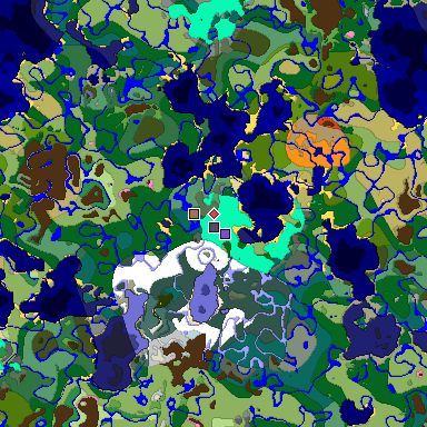 Predicted biome map of Java 1.21.4 seed -5381898606979409137 around estimated spawn