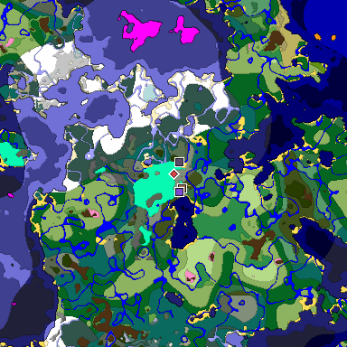 Predicted biome map of Java 1.21.4 seed -1451547780593103106 around estimated spawn