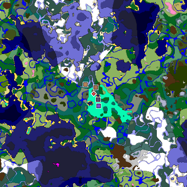 Predicted biome map of Java 1.21.4 seed -4913841216434160312 around estimated spawn