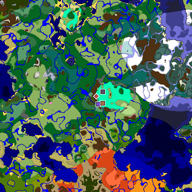 Predicted biome map of Java 1.21.4 seed -1517866552013955254 around estimated spawn