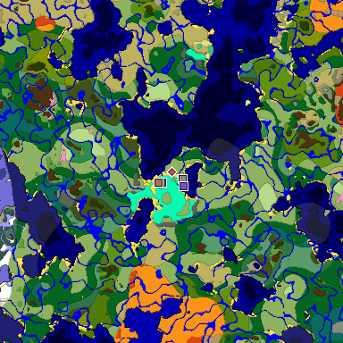 Predicted biome map of Java 1.21.4 seed -5077935660005159650 around estimated spawn