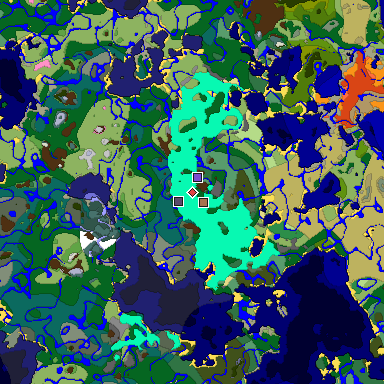 Predicted biome map of Java 1.21.4 seed -4194139422547119592 around estimated spawn