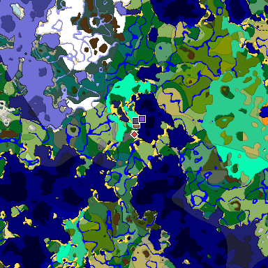 Predicted biome map of Java 1.21.4 seed 3362134165025135876 around estimated spawn