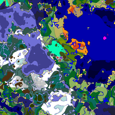 Predicted biome map of Java 1.21.4 seed 124764277623880457 around estimated spawn