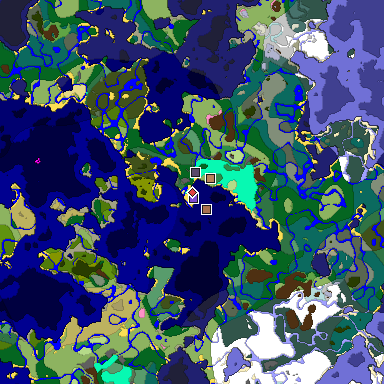 Predicted biome map of Java 1.21.4 seed 5460536229206300343 around estimated spawn