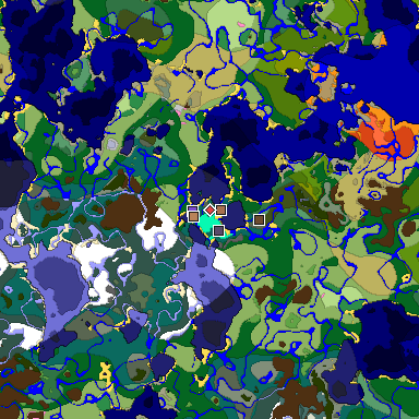 Predicted biome map of Java 1.21.4 seed 5356327960755057275 around estimated spawn