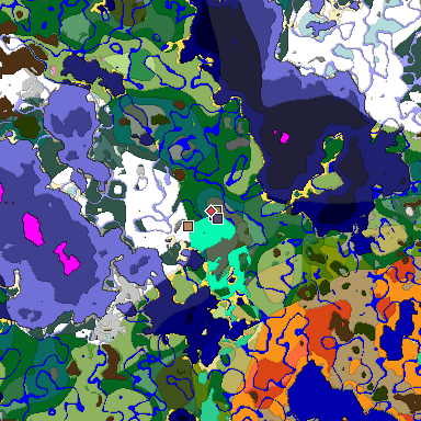 Predicted biome map of Java 1.21.4 seed -7171170148201257191 around estimated spawn