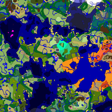 Predicted biome map of Java 1.21.4 seed -2573730819157202409 around estimated spawn