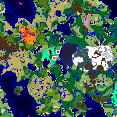 Predicted biome map of Java 1.21.4 seed -4368948964182161046 around estimated spawn