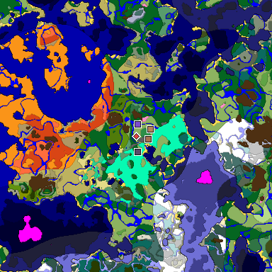 Predicted biome map of Java 1.21.4 seed 7124135025297574852 around estimated spawn
