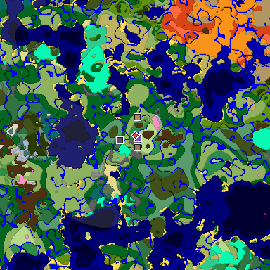 Predicted biome map of Java 1.21.4 seed -2804255935962356192 around estimated spawn