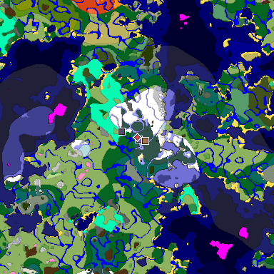 Predicted biome map of Java 1.21.4 seed 3325002340575958212 around estimated spawn