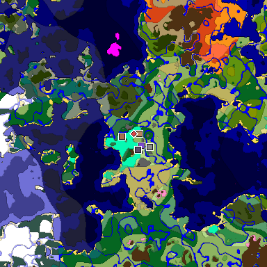 Predicted biome map of Java 1.21.4 seed -6589703817314949552 around estimated spawn