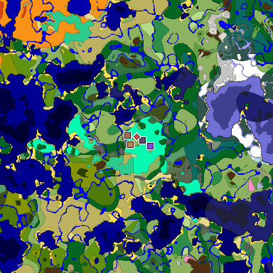 Predicted biome map of Java 1.21.4 seed 8352602863083939437 around estimated spawn