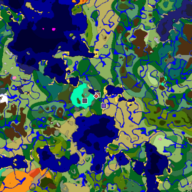 Predicted biome map of Java 1.21.4 seed 5897380328676193156 around estimated spawn