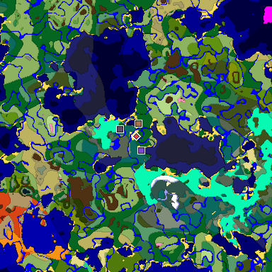 Predicted biome map of Java 1.21.4 seed 4281574443268882500 around estimated spawn