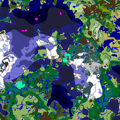 Predicted biome map of Java 1.21.4 seed 4030716476769735972 around estimated spawn