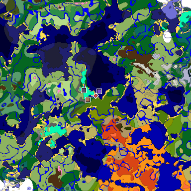 Predicted biome map of Java 1.21.4 seed -6196386147012533753 around estimated spawn