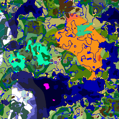 Predicted biome map of Java 1.21.4 seed 1611843683723511343 around estimated spawn