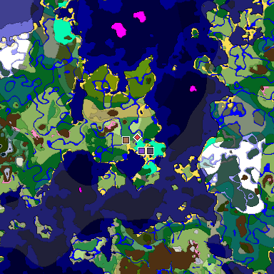Predicted biome map of Java 1.21.4 seed 6427829556040800590 around estimated spawn