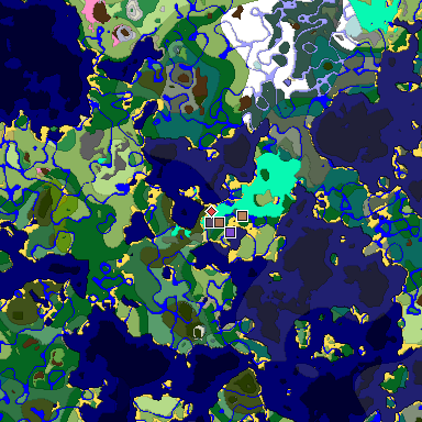 Predicted biome map of Java 1.21.4 seed -6271353301291458589 around estimated spawn