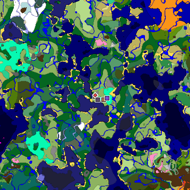 Predicted biome map of Java 1.21.4 seed -4797055907831364044 around estimated spawn