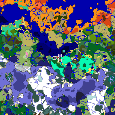 Predicted biome map of Java 1.21.4 seed -77234720710428794 around estimated spawn