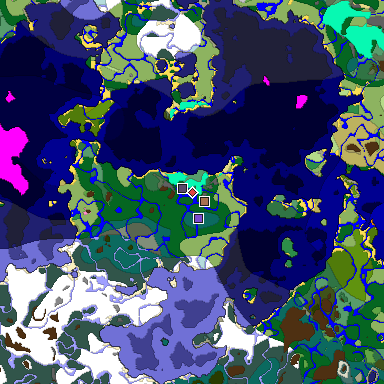 Predicted biome map of Java 1.21.4 seed 7064205826727180807 around estimated spawn