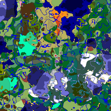 Predicted biome map of Java 26.3 seed 3332942713738473105 around estimated spawn