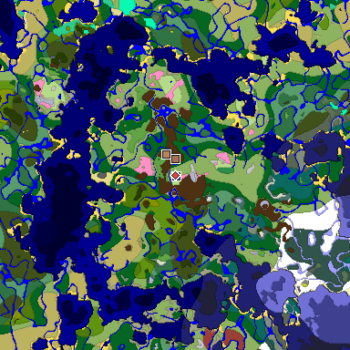 Predicted biome map of Java 26.3 seed 5967884232684251036 around estimated spawn