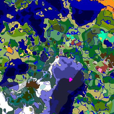 Predicted biome map of Java 26.3 seed -5350604978525890220 around estimated spawn