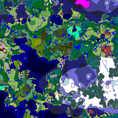 Predicted biome map of Java 26.3 seed 1239020627501913482 around estimated spawn