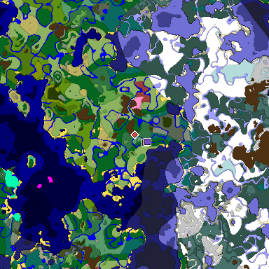 Predicted biome map of Java 26.3 seed -6013316732320128870 around estimated spawn