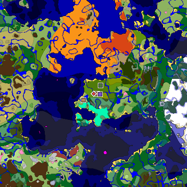 Predicted biome map of Java 26.3 seed -9015084301880443818 around estimated spawn