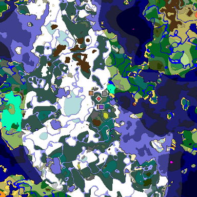 Predicted biome map of Java 26.3 seed -5759646335069154556 around estimated spawn