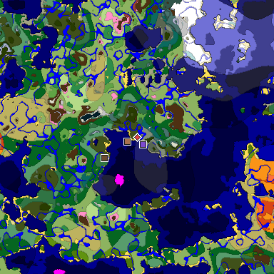 Predicted biome map of Java 26.3 seed -5109029950402612499 around estimated spawn