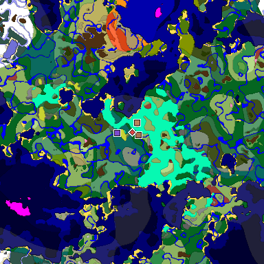 Predicted biome map of Java 26.3 seed -3431395348231034722 around estimated spawn