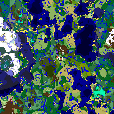 Predicted biome map of Java 26.3 seed -7964061122013922762 around estimated spawn