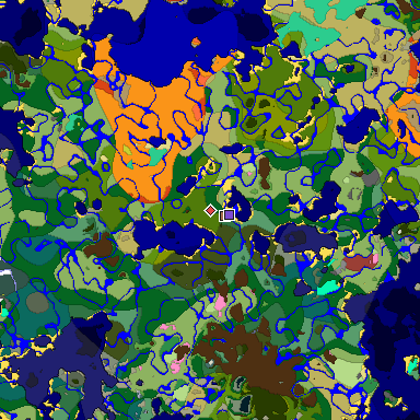 Predicted biome map of Java 26.3 seed -5847255515952095354 around estimated spawn