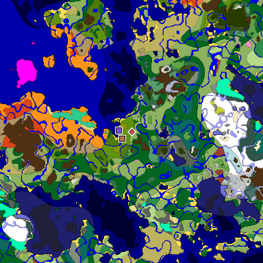 Predicted biome map of Java 26.3 seed -7640373058923395293 around estimated spawn
