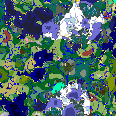 Predicted biome map of Java 26.3 seed 5707543434602120599 around estimated spawn