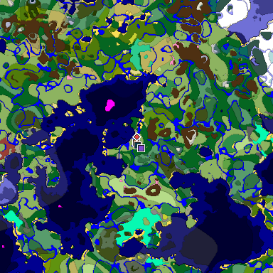 Predicted biome map of Java 26.3 seed 5727705961566160782 around estimated spawn