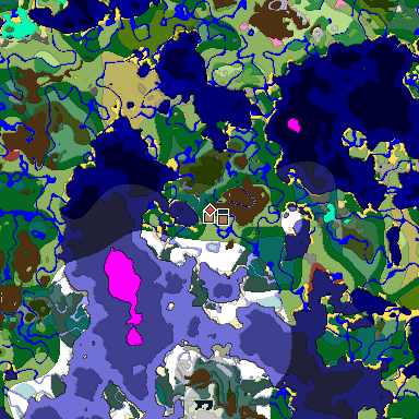 Predicted biome map of Java 26.3 seed 728412290539357998 around estimated spawn