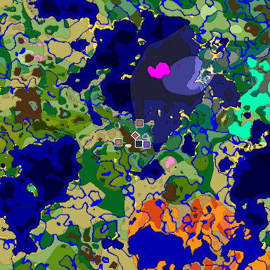Predicted biome map of Java 26.3 seed 3014674620321648863 around estimated spawn